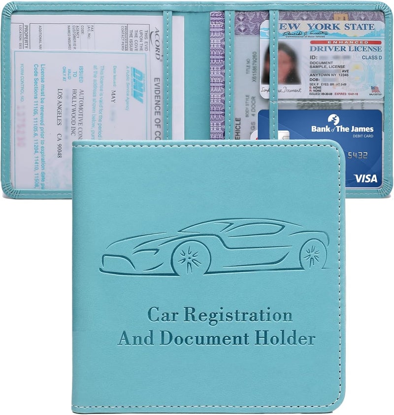 Peisicne Registration and Insurance Card Holder, Vehicle Glove Box Car Organizer with Magnetic Closure, Interior Car Accessories for Documents, Cards, License Storage, 1-Pack Blue - Image 1